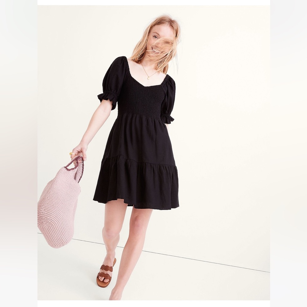 NWT Madewell Linen-Blend Lucie Smocked Mini Dress
